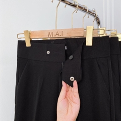 Quần baggy nữ lưng cạp cao đai vải vuông cúc lệch đồ công sở đi học form đẹp màu đen ghi ELY230
