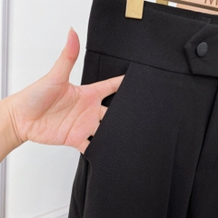 Quần baggy nữ lưng cạp cao đai vải vuông cúc lệch đồ công sở đi học form đẹp màu đen ghi ELY230