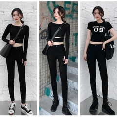 Quần tregging nữ cạp cao  dáng dài ôm bó legging chất vải UMI hàn cao cấp ko bai, không xù, không cắn chỉ chất ELY208