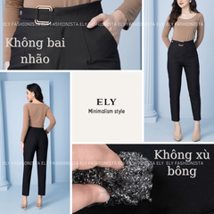 Quần tây nữ lưng cao công sở Ely fashion đai vuông kiểu quần baggy form đẹp màu đen đi học đi làm ELY259