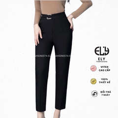 Quần tây nữ lưng cao công sở Ely fashion đai vuông kiểu quần baggy form đẹp màu đen đi học đi làm ELY259