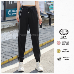 Quần jogger nữ 2 sọc cao cấp, quần thể thao nữ dây rút màu đen chất vải Mỳ Hàn đẹp cạp chun năng động ELY236