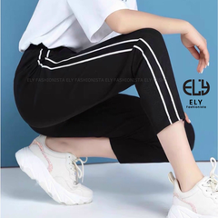 Quần jogger nữ 2 sọc cao cấp, quần thể thao nữ dây rút màu đen chất vải Mỳ Hàn đẹp cạp chun năng động ELY236