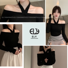 Áo thun nữ trễ vai tay dài chất  thun cotton dẻo cao cấp co giãn 4 chiều cách điệu áo phông nữ đi làm đi chơi  ELY105
