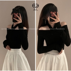 Áo thun nữ trễ vai tay dài chất  thun cotton dẻo cao cấp co giãn 4 chiều cách điệu áo phông nữ đi làm đi chơi  ELY105
