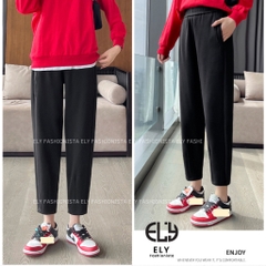 Quần baggy nữ chất mỳ nỉ dày cao cấp ống rộng bom gấu cạp chun lưng cao  lựa chọn hàng đầu cho mùa đông năm nay ELY232
