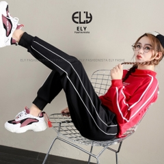 Quần jogger nữ ELY bo gấu 2 sọc cao cấp, quần thể thao nữ dây rút màu đen chất vải Mỳ Hàn đẹp cạp chun năng động ELY237