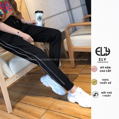 Quần jogger nữ ELY bo gấu 2 sọc cao cấp, quần thể thao nữ dây rút màu đen chất vải Mỳ Hàn đẹp cạp chun năng động ELY237