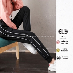 Quần jogger nữ ELY bo gấu 2 sọc cao cấp, quần thể thao nữ dây rút màu đen chất vải Mỳ Hàn đẹp cạp chun năng động ELY237