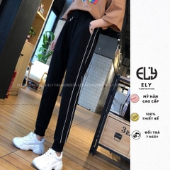 Quần jogger nữ ELY bo gấu 2 sọc cao cấp, quần thể thao nữ dây rút màu đen chất vải Mỳ Hàn đẹp cạp chun năng động ELY237