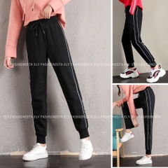 Quần jogger nữ ELY bo gấu 2 sọc cao cấp, quần thể thao nữ dây rút màu đen chất vải Mỳ Hàn đẹp cạp chun năng động ELY237