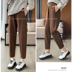 Quần baggy nữ chất mỳ nỉ dày cao cấp ống rộng bom gấu cạp chun lưng cao  lựa chọn hàng đầu cho mùa đông năm nay ELY232
