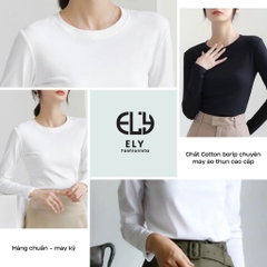 Áo phông nữ ELY dài tay dáng ôm body thun cotton trơn HÀNG DÀY CAO CẤP cổ tròn màu đen trắng nâu xanh ELY235