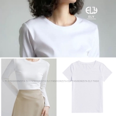 Áo phông nữ ELY dài tay dáng ôm body thun cotton trơn HÀNG DÀY CAO CẤP cổ tròn màu đen trắng nâu xanh ELY235