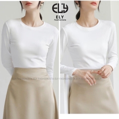 Áo phông nữ ELY dài tay dáng ôm body thun cotton trơn HÀNG DÀY CAO CẤP cổ tròn màu đen trắng nâu xanh ELY235
