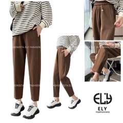 Quần baggy nữ chất mỳ nỉ dày cao cấp ống rộng bom gấu cạp chun lưng cao  lựa chọn hàng đầu cho mùa đông năm nay ELY232