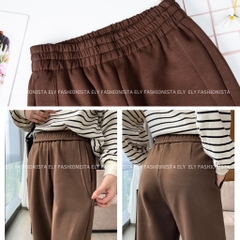 Quần baggy nữ chất mỳ nỉ dày cao cấp ống rộng bom gấu cạp chun lưng cao  lựa chọn hàng đầu cho mùa đông năm nay ELY232