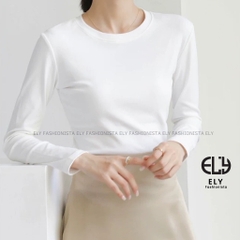 Áo phông nữ ELY dài tay dáng ôm body thun cotton trơn HÀNG DÀY CAO CẤP cổ tròn màu đen trắng nâu xanh ELY235