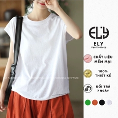Áo thun nữ cộc tay cánh rơi kiểu phông  form rộng vải cotton đẹp màu trắng đen xanh nâu phong cách năng động ELY240.