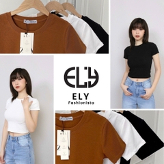 Áo croptop nữ cổ tròn cộc tay vải cotton bozip dày đẹp ôm body cao cấp crotop nữ thun co giãn tốt ELY214A