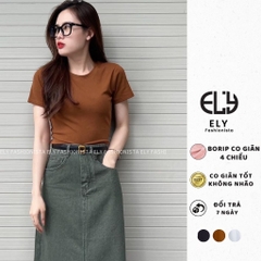 Áo croptop nữ cổ tròn cộc tay vải cotton bozip dày đẹp ôm body cao cấp crotop nữ thun co giãn tốt ELY214A