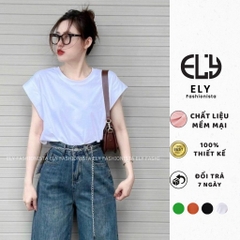 Áo thun nữ cộc tay cánh rơi kiểu phông  form rộng vải cotton đẹp màu trắng đen xanh nâu phong cách năng động ELY240.