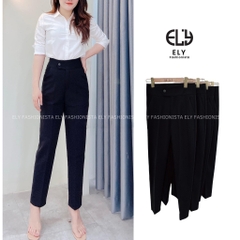 Quần tây baggy nữ lưng cao Ely fashion kiểu dáng công sở Basic, quần baggy nữ cúc bấm lệch thanh lịch ELY211