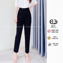 Quần tây baggy nữ lưng cao Ely fashion kiểu dáng công sở Basic, quần baggy nữ cúc bấm lệch thanh lịch ELY211