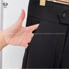 Quần tây baggy nữ lưng cao Ely fashion kiểu dáng công sở Basic, quần baggy nữ cúc bấm lệch thanh lịch ELY211