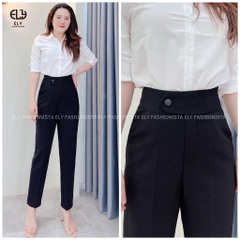 Quần tây baggy nữ lưng cao Ely fashion kiểu dáng công sở Basic, quần baggy nữ cúc bấm lệch thanh lịch ELY211