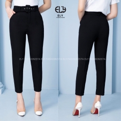 Quần tây nữ lưng cao công sở Ely fashion tặng đai khuyên lỗ kiểu quần baggy form đẹp màu đen đi học đi làm ELY226