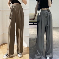 Quần ống rộng nữ lưng cao dáng suông culottes Chất Ruby hàn cao cấp phối dây buộc eo nhiều màu hot dễ kết hợp ELY100