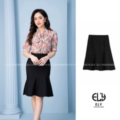 Chân váy đuôi cá dài ngang gối cạp cao vải cotton 2 biên 2 lớp đẹp phong cách hàn quốc ELY225