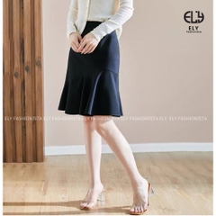 Chân váy đuôi cá dài ngang gối cạp cao vải cotton 2 biên 2 lớp đẹp phong cách hàn quốc ELY225