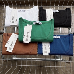 Áo phông nữ cổ vuông ngắn tay ôm sát body cotton thun trơn basic màu đen trắng ELY cao cấp  co giãn đi chơi đi làm ELY22