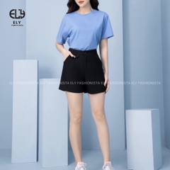 Quần short nữ cạp cao Ely Fashion kiểu đùi rộng ngắn thể thao chất cotton 2 biên mặc hè thoáng mát ELY263
