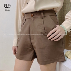Quần short nữ cạp cao Ely Fashion kiểu đùi rộng ngắn thể thao chất cotton 2 biên mặc hè thoáng mát ELY263