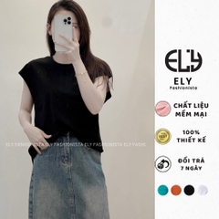 Áo phông nữ cổ tròn cotton tay hến sát nách phong cách hàn quốc from rộng ba lỗ thun trơn basic ELY210.