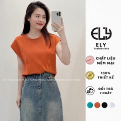 Áo phông nữ cổ tròn cotton tay hến sát nách phong cách hàn quốc from rộng ba lỗ thun trơn basic ELY210.