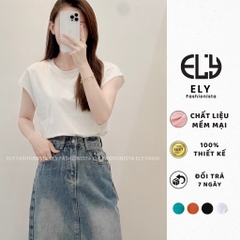 Áo phông nữ cổ tròn cotton tay hến sát nách phong cách hàn quốc from rộng ba lỗ thun trơn basic ELY210.