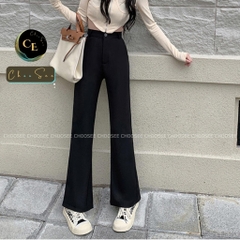 Quần ống loe nữ Choosee lưng cạp cao 2 cúc baggy vải đẹp kiểu dài suông loe rộng culottes màu đen CHS212