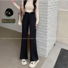 Quần ống loe nữ Choosee lưng cạp cao 2 cúc baggy vải đẹp kiểu dài suông loe rộng culottes màu đen CHS212