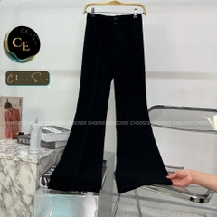 Quần ống loe nữ Choosee lưng cạp cao 2 cúc baggy vải đẹp kiểu dài suông loe rộng culottes màu đen CHS212