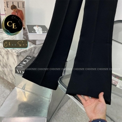 Quần ống loe nữ Choosee lưng cạp cao 2 cúc baggy vải đẹp kiểu dài suông loe rộng culottes màu đen CHS212