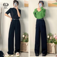 Quần ống rộng nữ dáng suông lưng cao chất vải VITEX cao cấp DÀI 100CM không nhăn 3 MÀU hót nhất năm ĐEN NÂU SỮA ELY262.