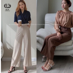 Quần ống rộng nữ dáng suông lưng cao chất vải VITEX cao cấp DÀI 100CM không nhăn 3 MÀU hót nhất năm ĐEN NÂU SỮA ELY262.