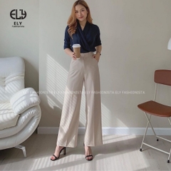 Quần ống rộng nữ dáng suông lưng cao chất vải VITEX cao cấp DÀI 100CM không nhăn 3 MÀU hót nhất năm ĐEN NÂU SỮA ELY262.