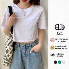Áo croptop nữ tay ngắn cổ tròn form rộng Ely Fashion kiểu thun suông màu trắng đen hàn quốc trẻ trung ELY214