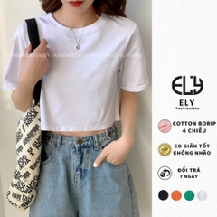 Áo croptop nữ tay ngắn cổ tròn form rộng Ely Fashion kiểu thun suông màu trắng đen hàn quốc trẻ trung ELY214