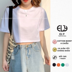 Áo croptop nữ tay ngắn cổ tròn form rộng Ely Fashion kiểu thun suông màu trắng đen hàn quốc trẻ trung ELY214